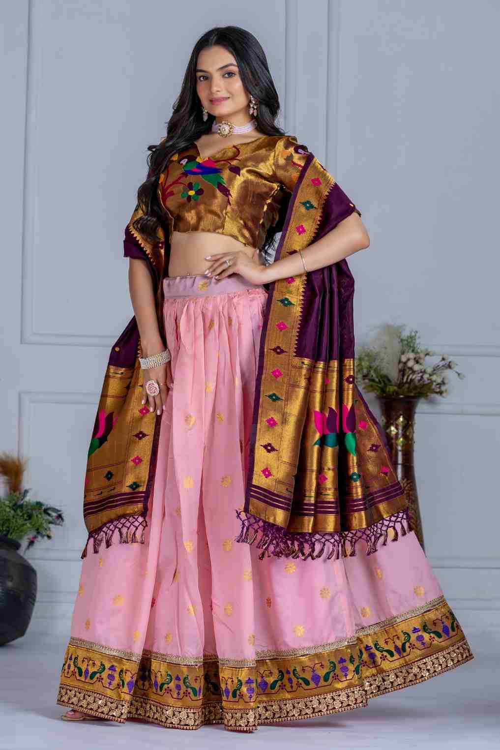 Jaquard Lichi Silk Stitched Zari Weaving Lehenga Set