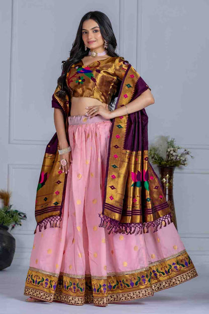 Jaquard Lichi Silk Stitched Zari Weaving Lehenga Set