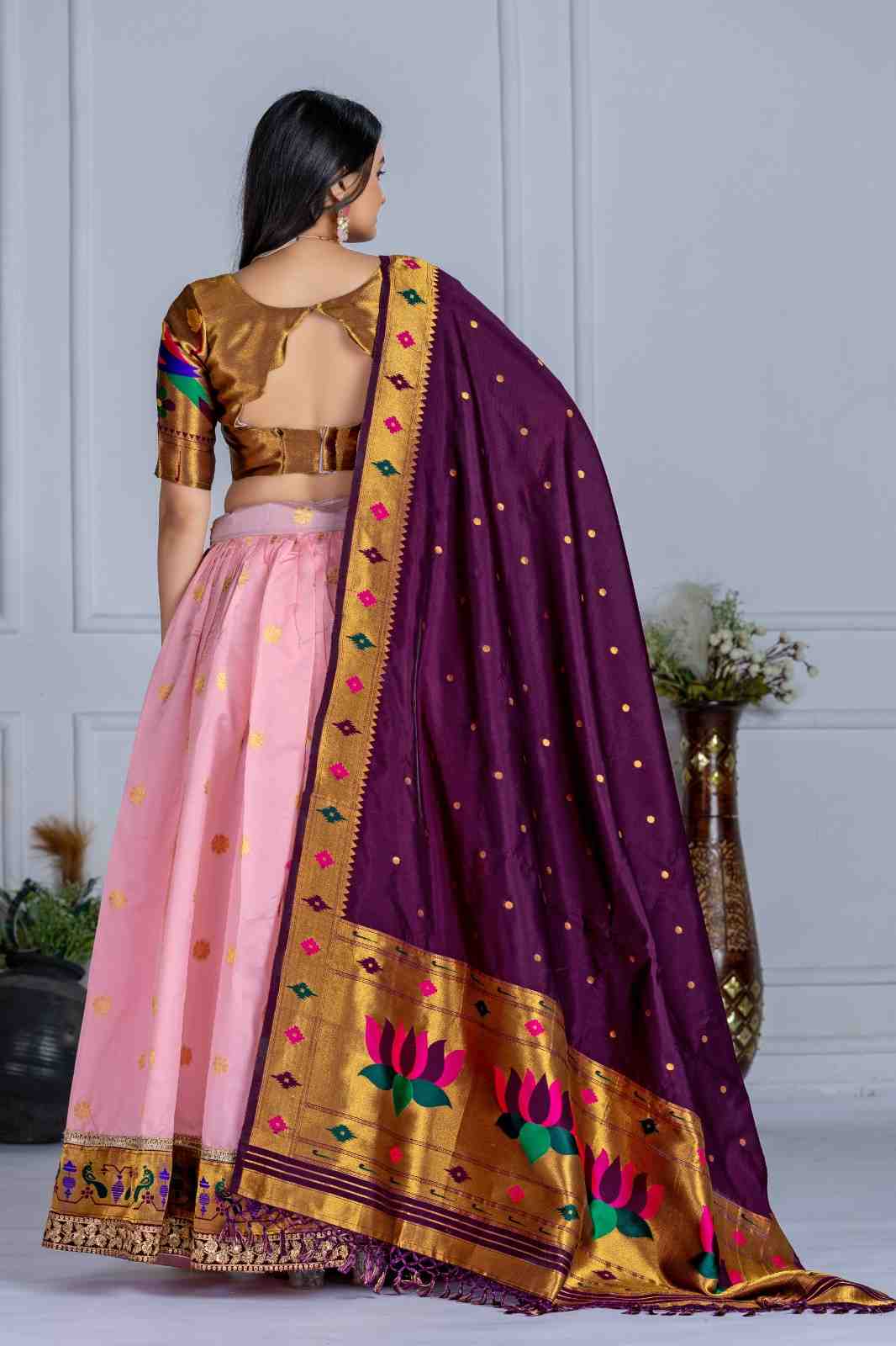 Jaquard Lichi Silk Stitched Zari Weaving Lehenga Set