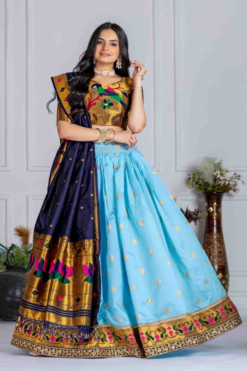 Jaquard Lichi Silk Stitched Zari Weaving Lehenga Set