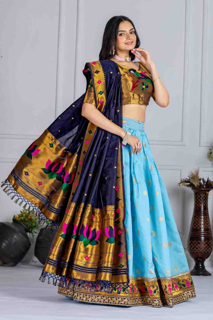 Jaquard Lichi Silk Stitched Zari Weaving Lehenga Set
