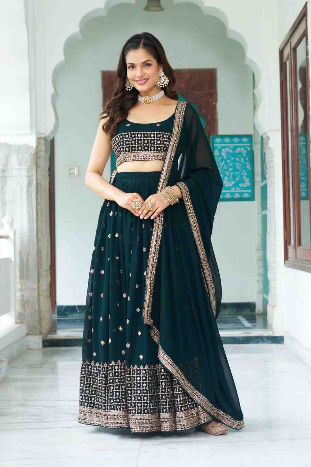 Georgette Heavy Embroidery With Multi Thread & Sequence Work