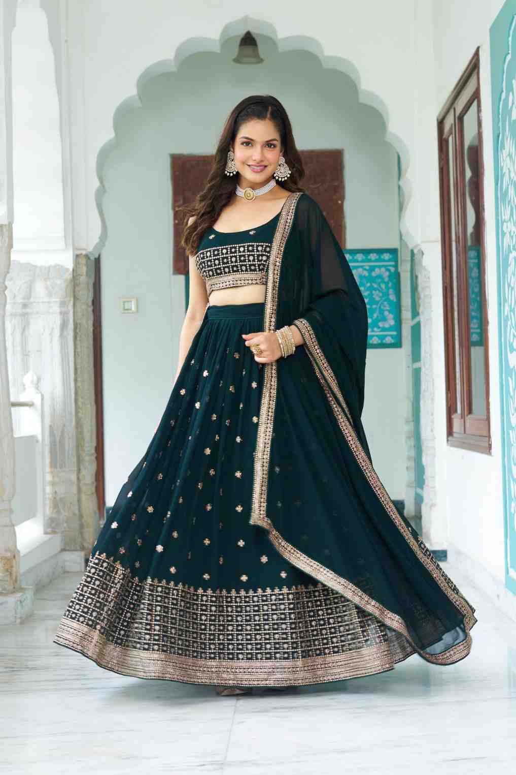 Georgette Heavy Embroidery With Multi Thread & Sequence Work