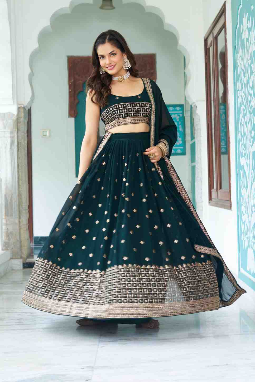 Georgette Heavy Embroidery With Multi Thread & Sequence Work