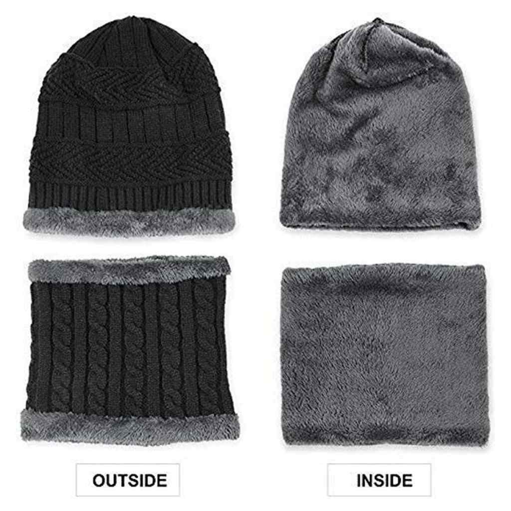 Winter Knit Woolen Hat & Neck Scarf Set with Fleece Lining (Unisex)