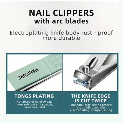 Nail clippers with arc blades and electroplating features on a white background