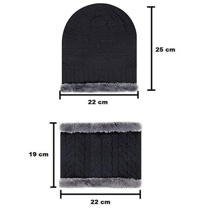 Winter Knit Woolen Hat & Neck Scarf Set with Fleece Lining (Unisex)