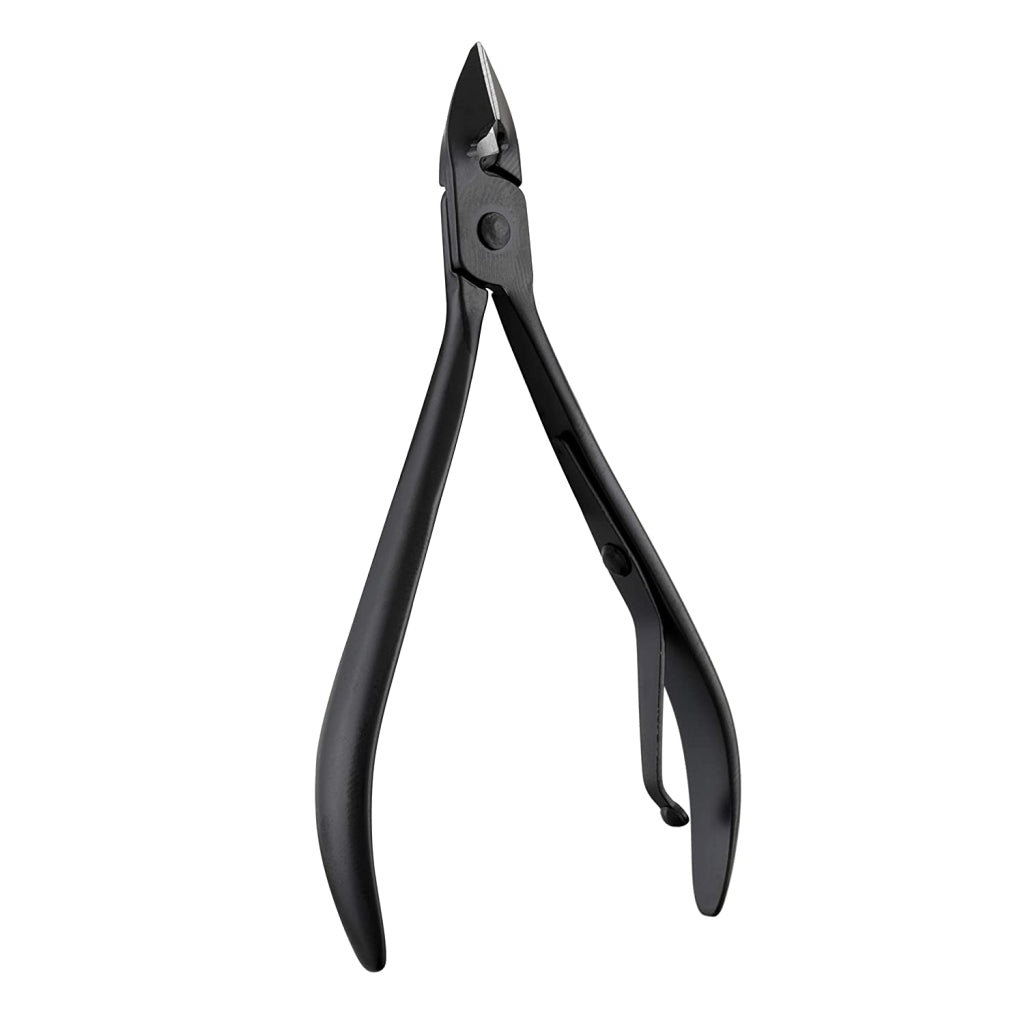 Black nail clipper on a white background