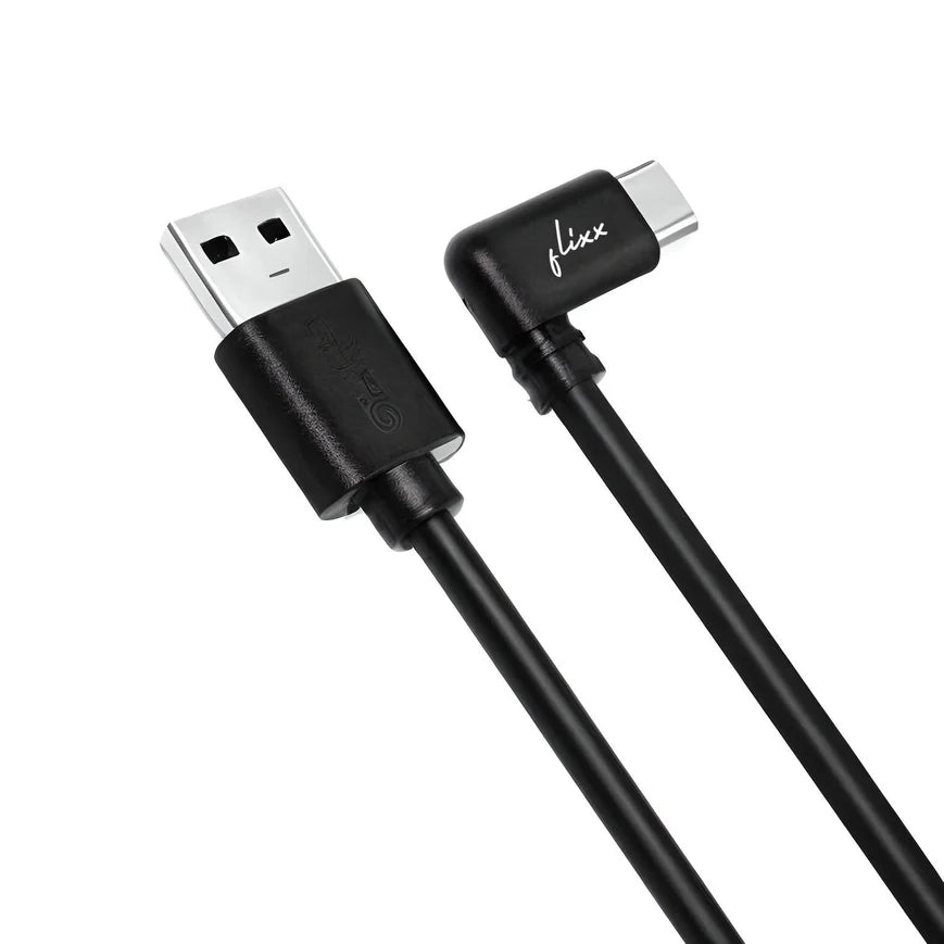 Flixx USB-A to USB-C Cable with L-Shaped Connector, 1 Meter, 45W Super Fast Charging, 3A High-Speed Data & Power Transfer