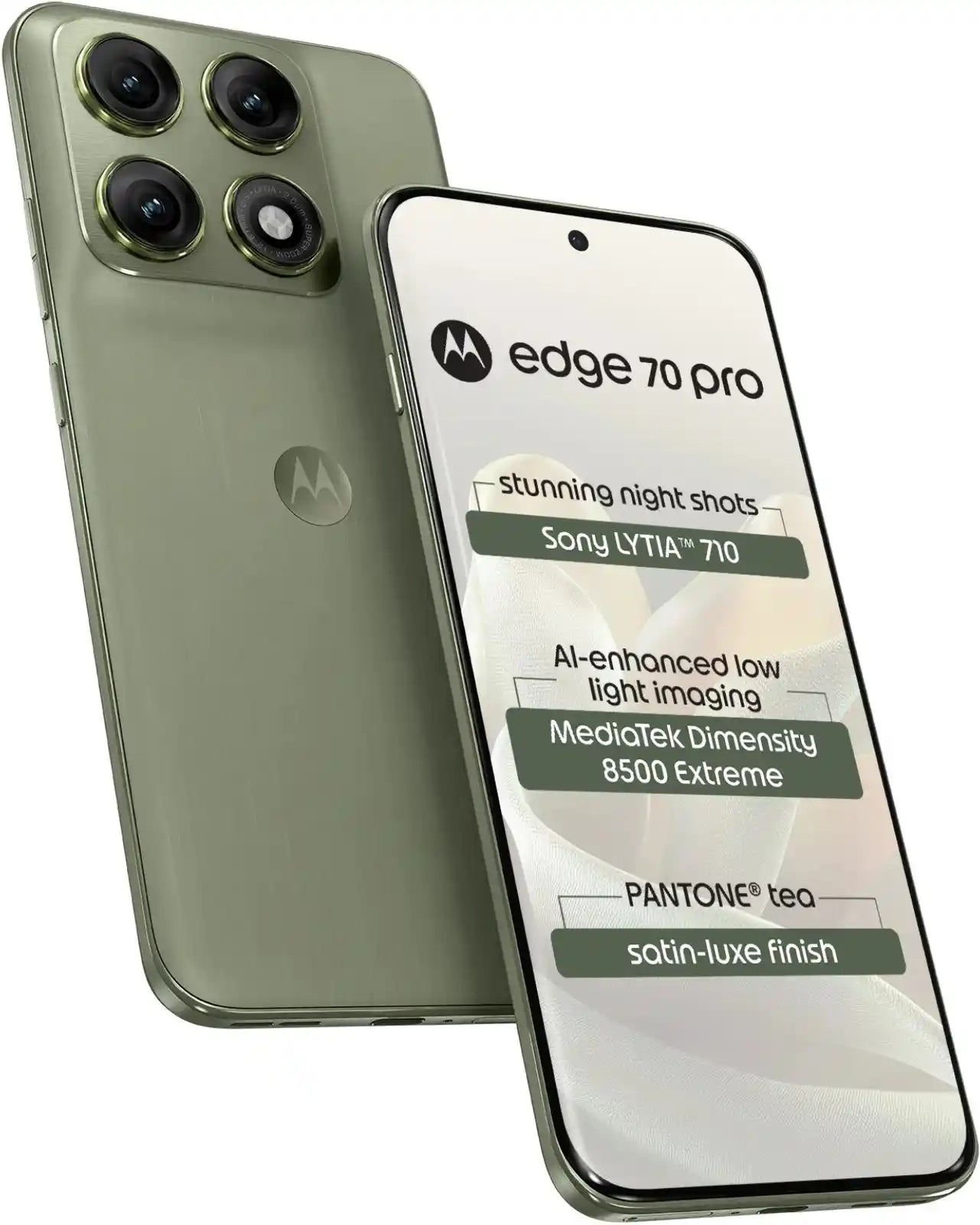 Motorola Edge 70 Pro smartphone showing front and back view.