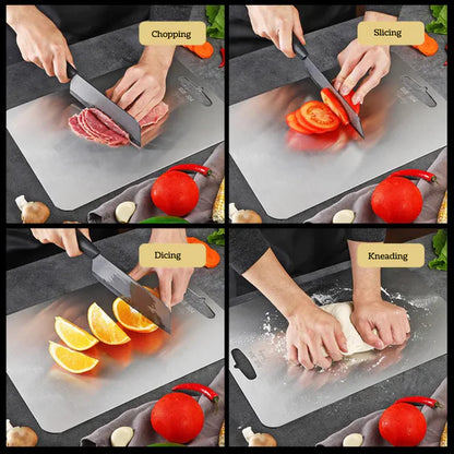 LA' FORTE Premium Combo - 5-Piece Metal Knife Set with Metal Block & Stainless Steel Chopping Board (31 cm x 20.5 cm)