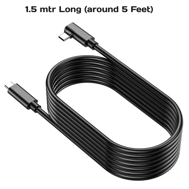 Flixx USB-C to USB-C Cable with L-Shaped Connector, 1.5 Meter, 65 W 3A Current, Super Fast Charging & High-Speed Data Transfer