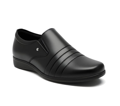 Elegant black formal shoes side view