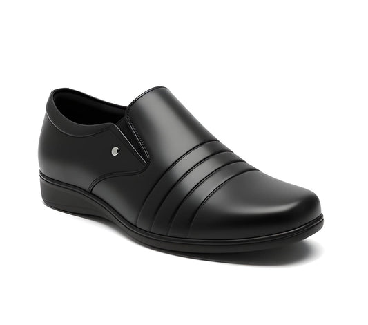 Elegant black formal shoes side view