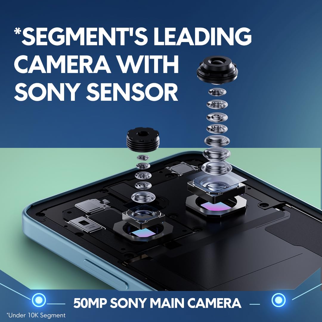 POCO M7 smartphone rear camera close up blue finish