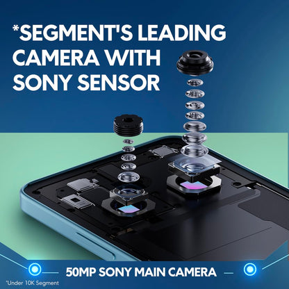 POCO M7 smartphone rear camera close up blue finish