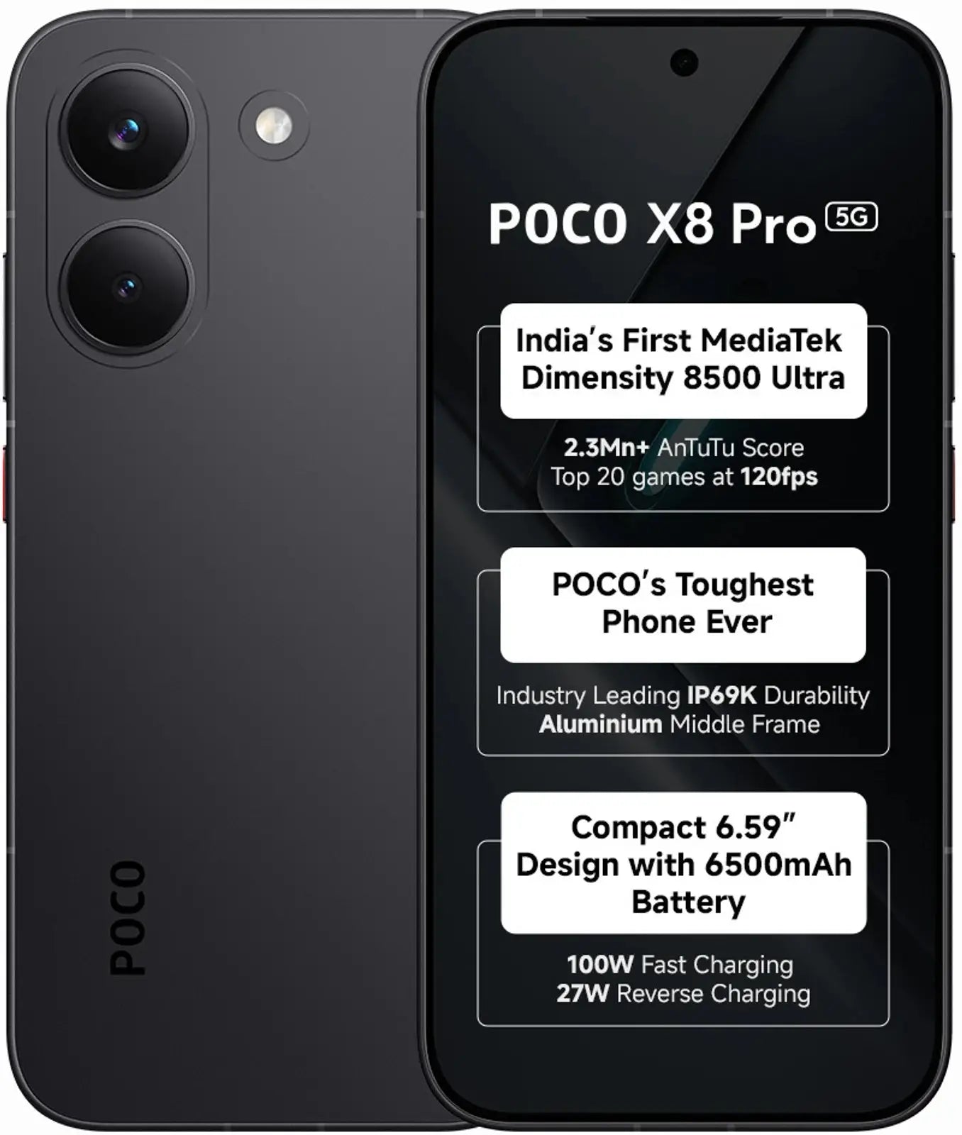 POCO X8 Pro 5G black 12GB RAM 256GB smartphone with AMOLED display and 50MP camera