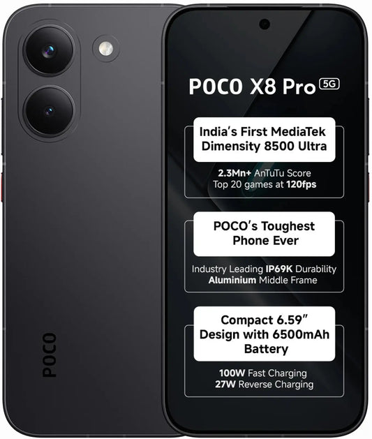 POCO X8 Pro 5G black 12GB RAM 256GB smartphone with AMOLED display and 50MP camera