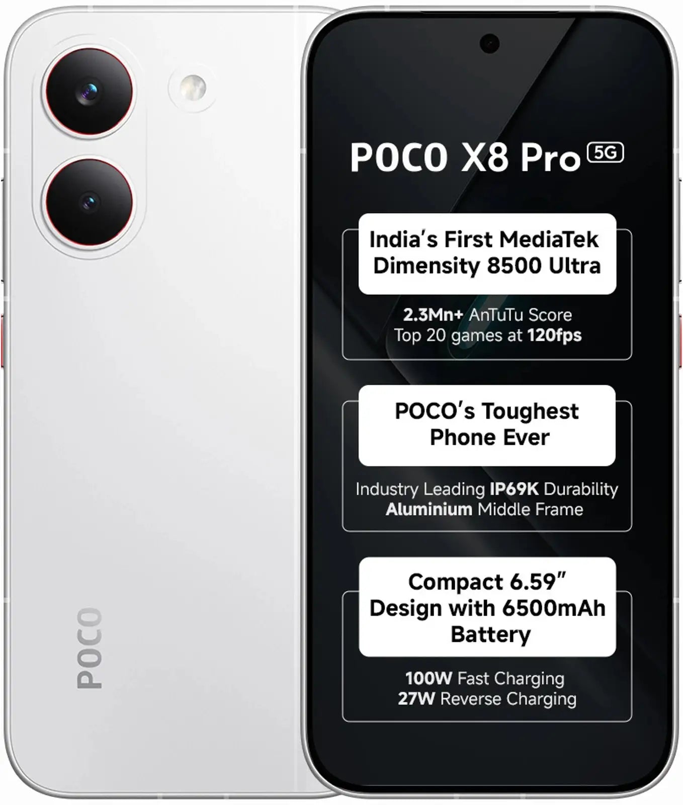 POCO X8 Pro 5G white 12GB RAM 256GB smartphone with AMOLED display and 50MP camera