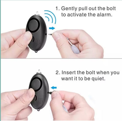 Personal safety keychain siren alarm close up view