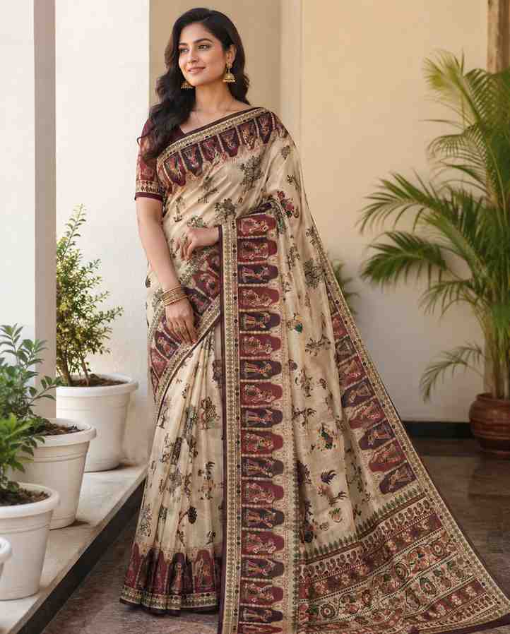 Handprinted Chanderi Silk Saree for Women