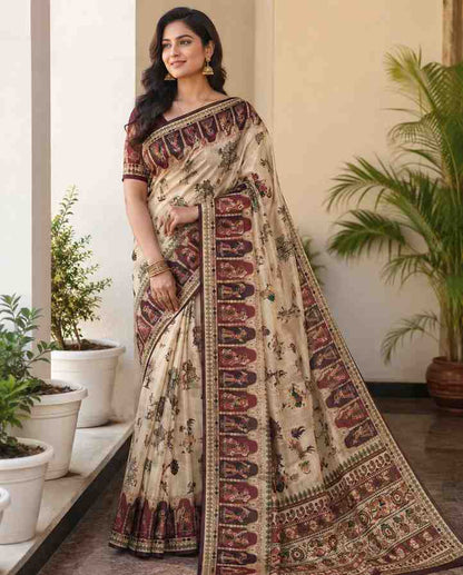Handprinted Chanderi Silk Saree for Women