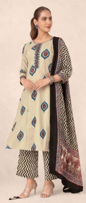 Comfortable cotton kurti pant dupatta festive outfit design
