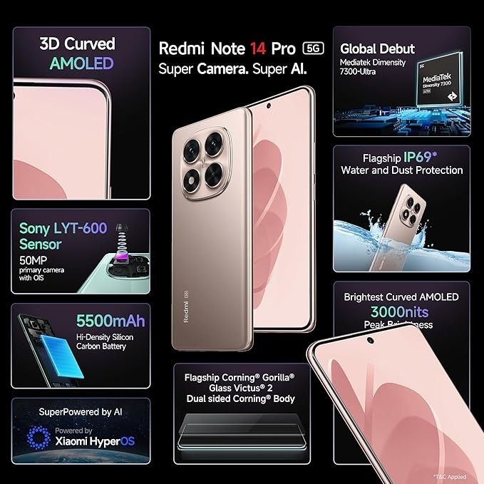 Redmi Note 14 Pro 5G smartphone front display view