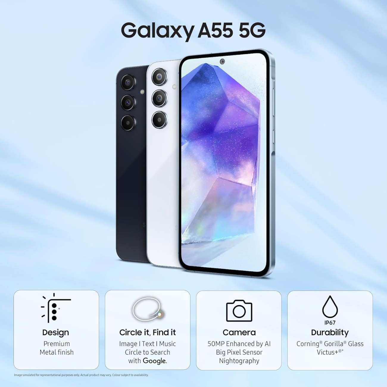 Samsung Galaxy A55 5G triple camera system for clear and detailed photos