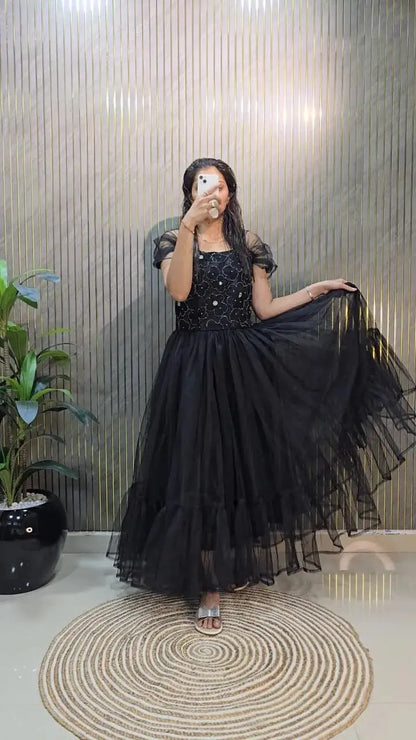 Designer Premium Soft Net Midi Dress – Party & Festive Wear