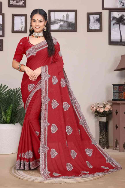 shree design georgette saree with embroidery and real mirror work festive wear