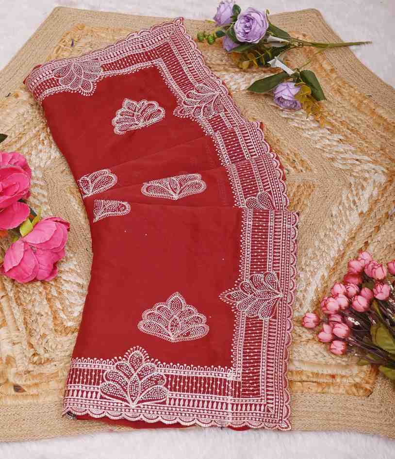 shree design georgette saree with embroidery and real mirror work festive wear