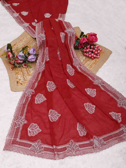 shree design georgette saree with embroidery and real mirror work festive wear