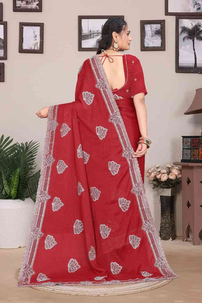 shree design georgette saree with embroidery and real mirror work festive wear