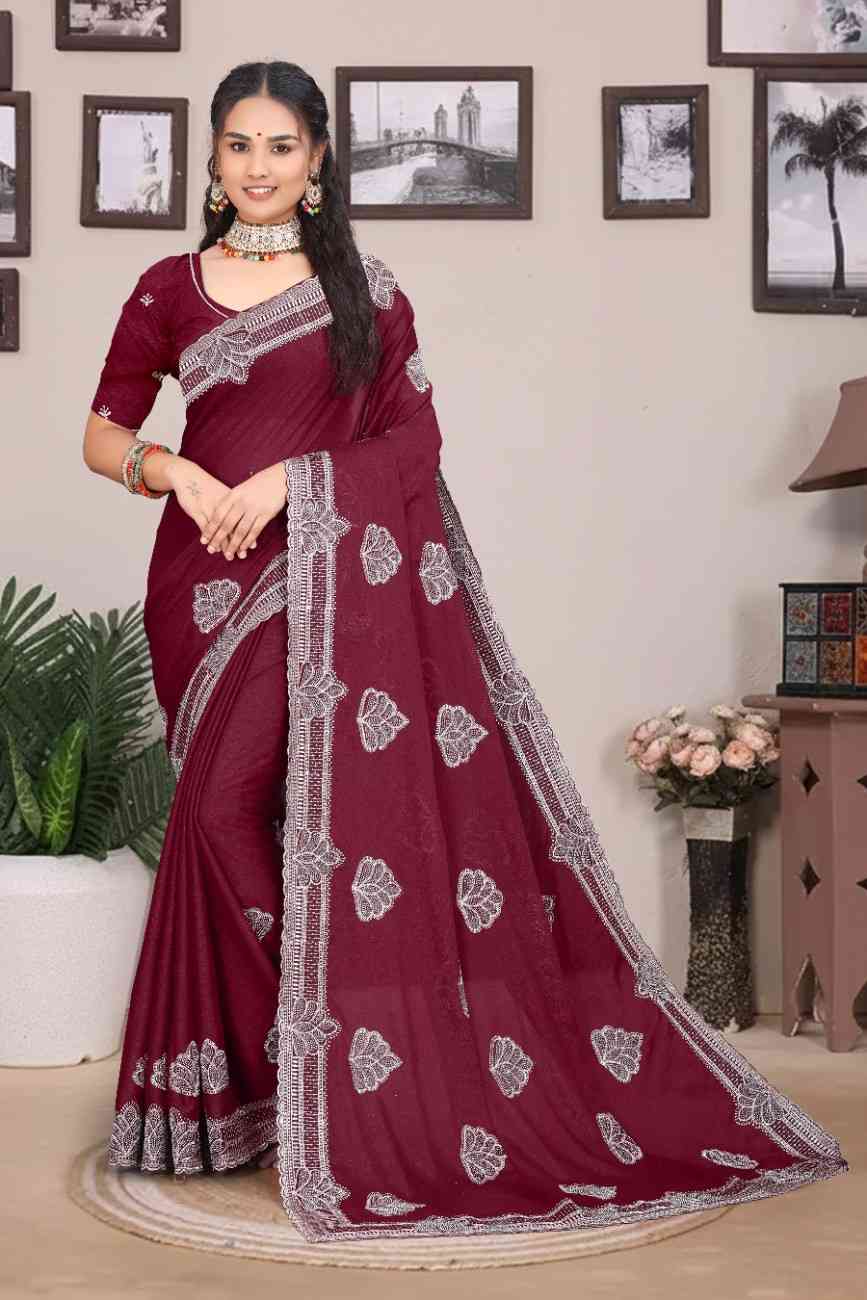 shree design georgette saree with embroidery and real mirror work festive wear