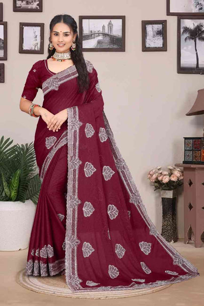 shree design georgette saree with embroidery and real mirror work festive wear