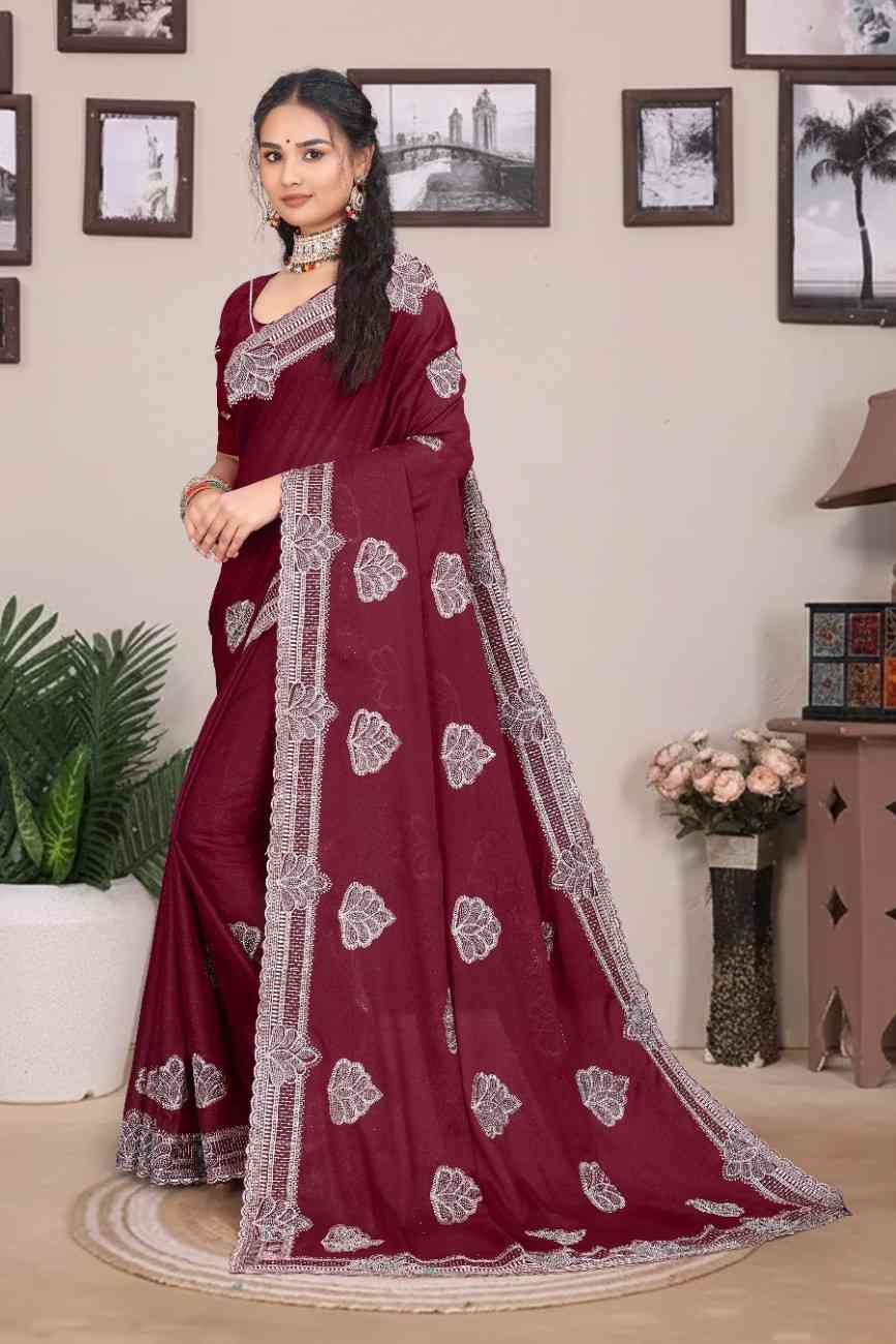 shree design georgette saree with embroidery and real mirror work festive wear