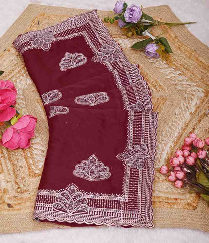 shree design georgette saree with embroidery and real mirror work festive wear