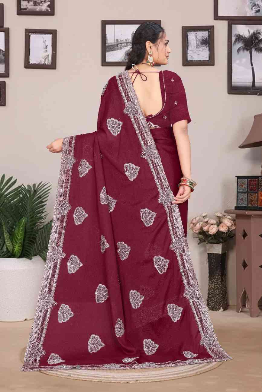 shree design georgette saree with embroidery and real mirror work festive wear