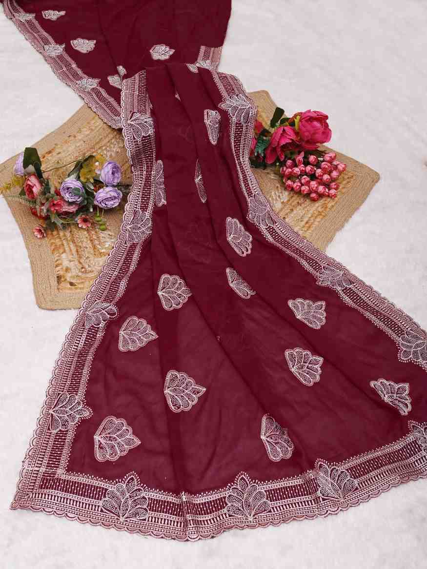 shree design georgette saree with embroidery and real mirror work festive wear