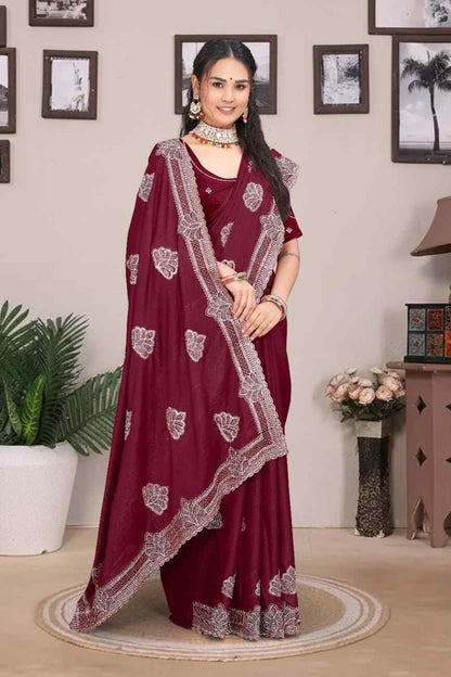 shree design georgette saree with embroidery and real mirror work festive wear