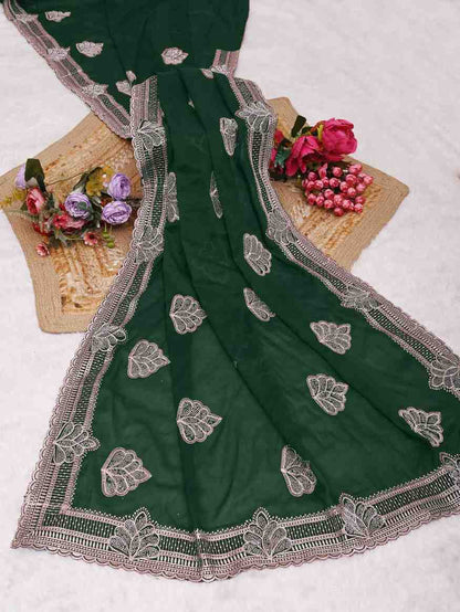 Shree design georgette saree with embroidery and real mirror work festive wear