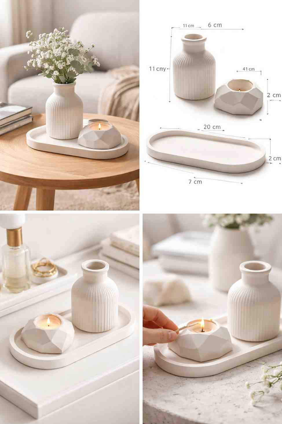 Minimalist decor set tray heart candle holder and vase