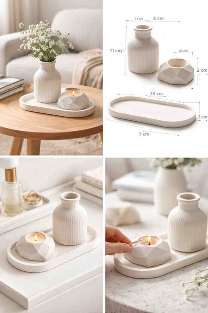 Minimalist decor set tray heart candle holder and vase
