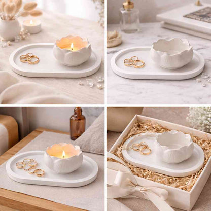 Gypsum home decor set with lotus candle holder