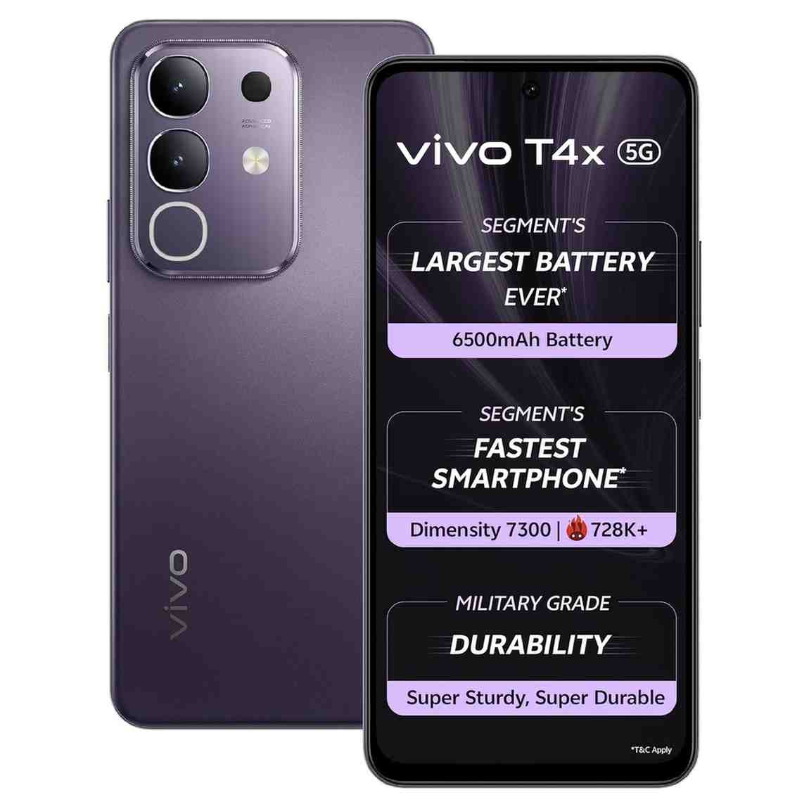 vivo t4x 6gb ram 128gb pronto purple smartphone 6500mah battery