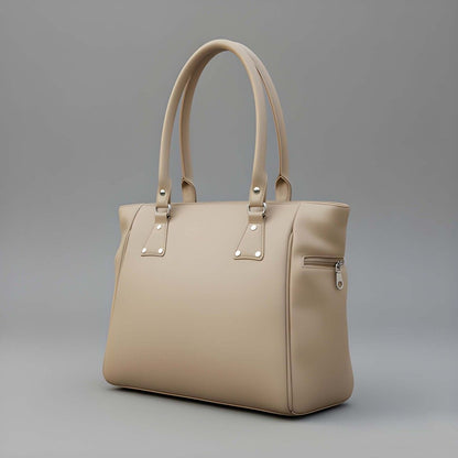 Beige handbag on a gray background