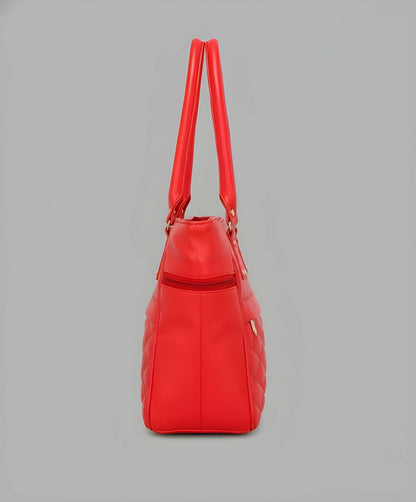 Red handbag on a gray background