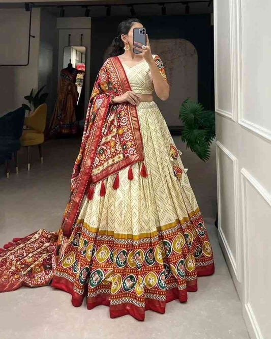 Tusser Silk Floral Lehenga Choli with Dupatta – Stitched Set