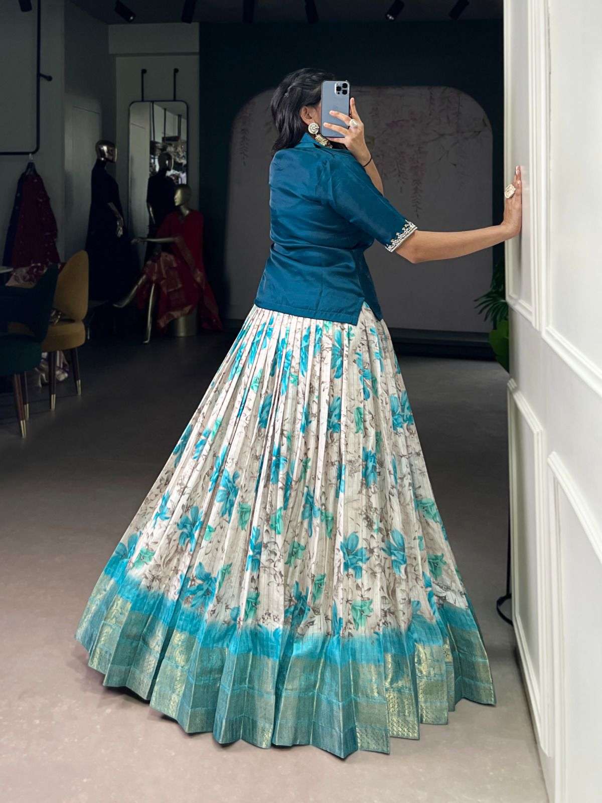 Co-ord lehenga set floral print zari weaving festive wear